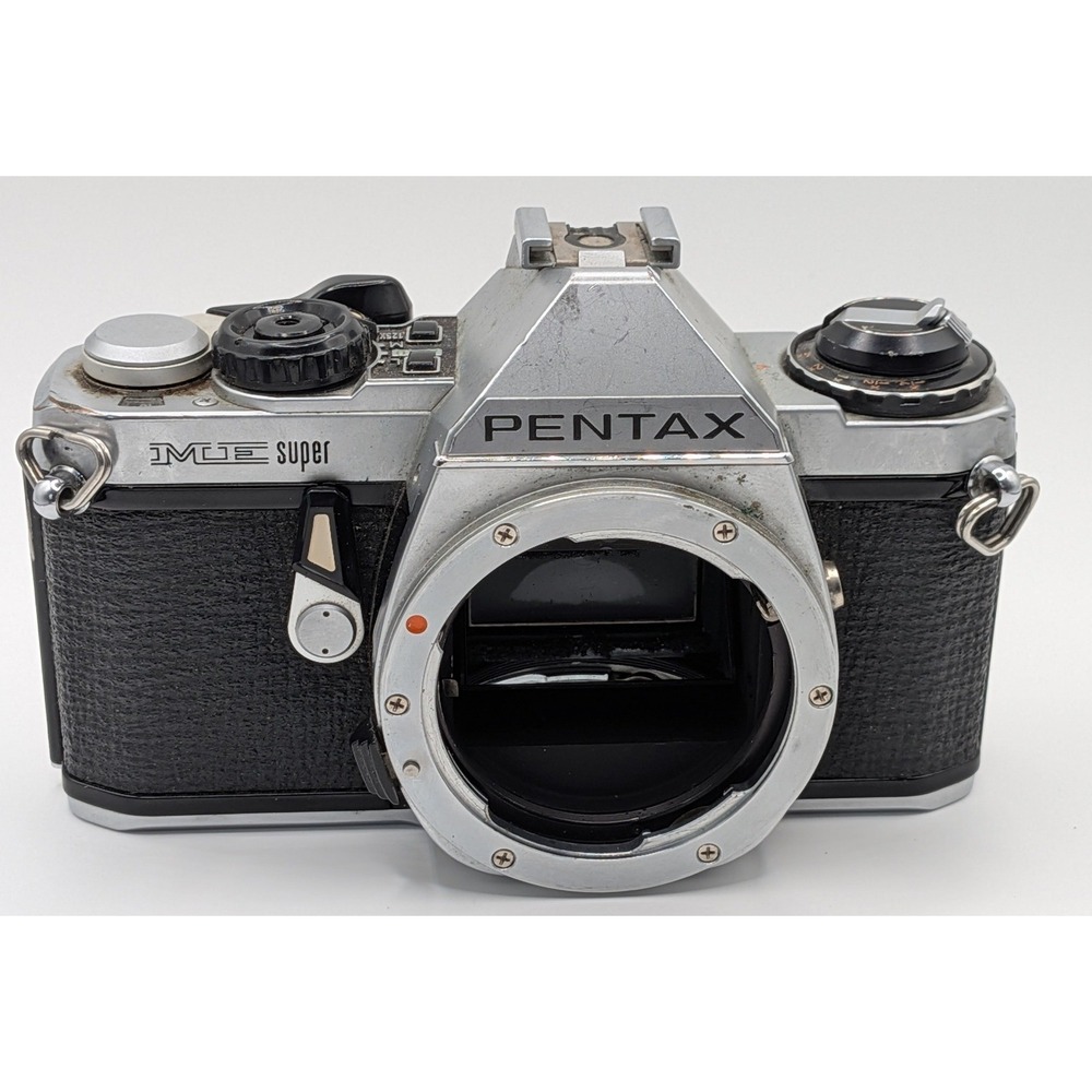 Pentax ME Super SLR Film Camera Body Silver Black Fair Vintage Japan 35mm